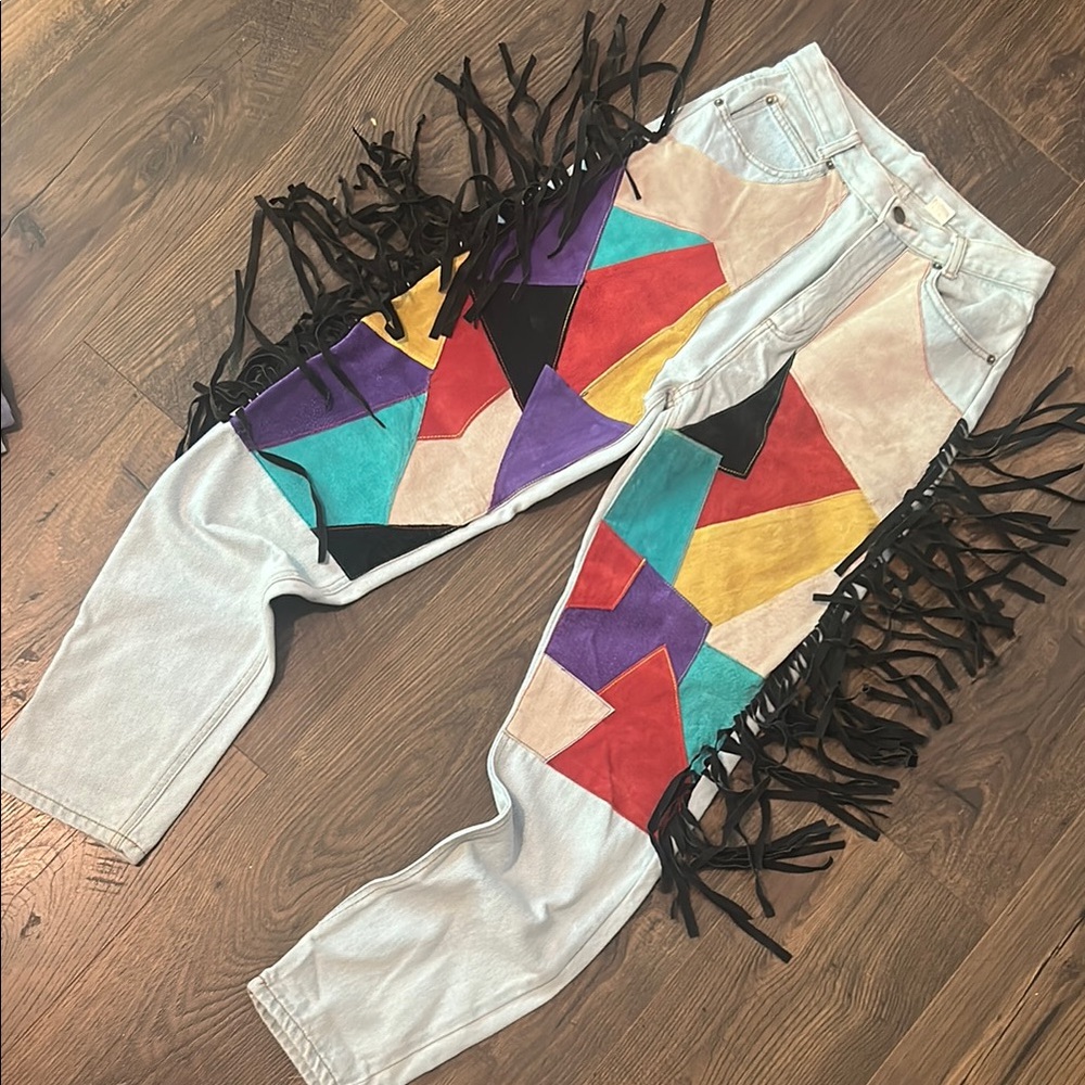 Vintage colorblock fringe jeans 5/6